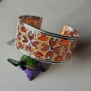 Silver and 3-tone Pink Floral Cuff Bracelet